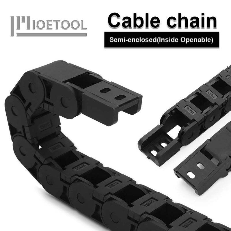 LMioEtool Pack of 2, R28/38 15mm x 50mm(Inner H x Inner W) Black Plastic Cable Wire Carrier Drag Chain 1M Length for CNC, with End Connectors - Semi Enclosed Type (Inner Side openable) - Image 4